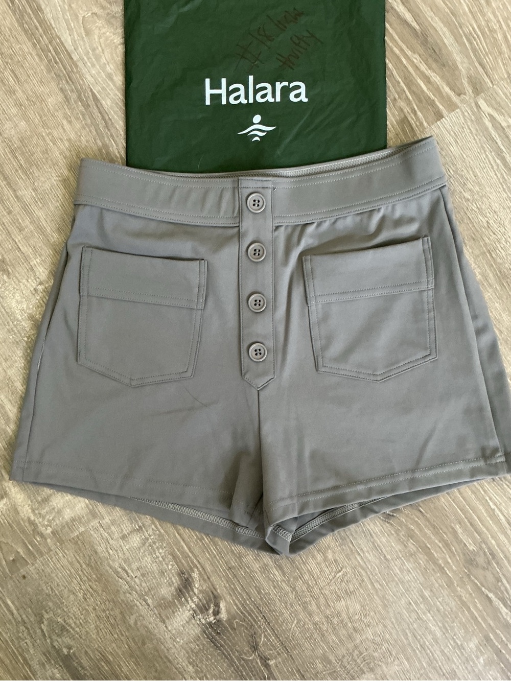 NWT HALARA Gray High-Waist Button-Front Athletic Shorts